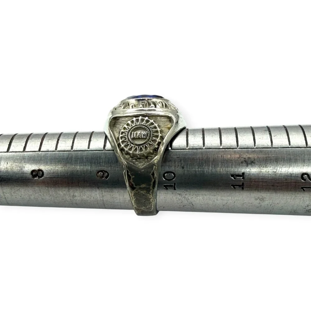 UAW Retiree Ring Sterling Silver Size 9.75 Blue Stone 1935-1985 Fifty Years